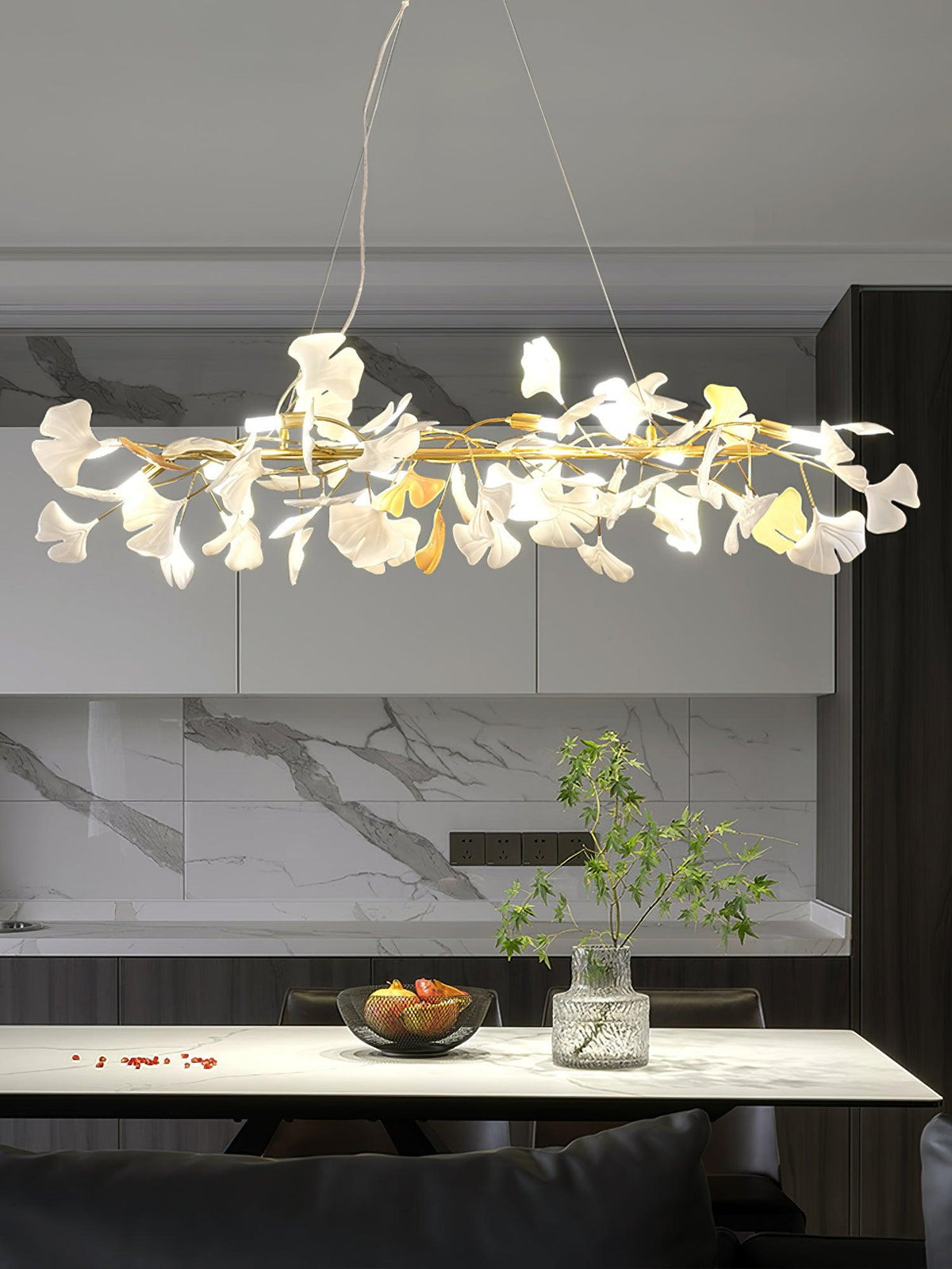 Rirove żyrandol Gingko z ceramiką Petals Gold