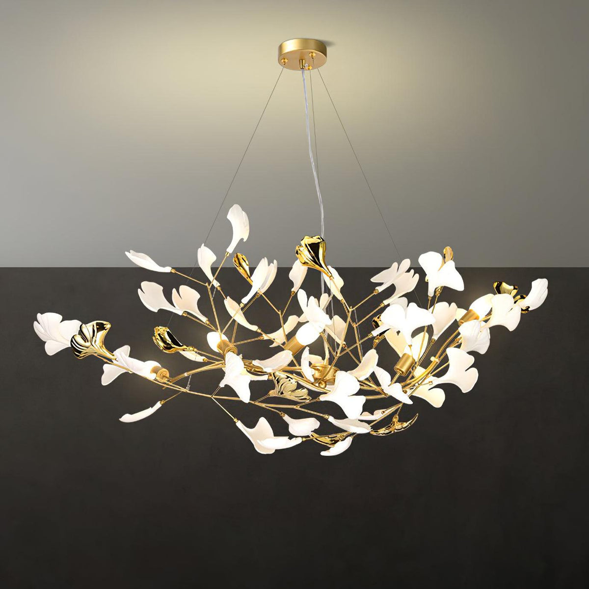 Veveno żyrandol Gingko S ceramiczne płatki mosiądz