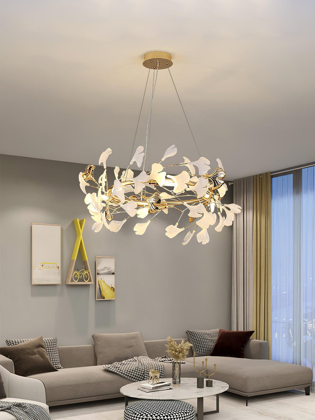 Vixu żyrandol w stylu postmodern luxury z ceramiką i liśćmi ginkgo