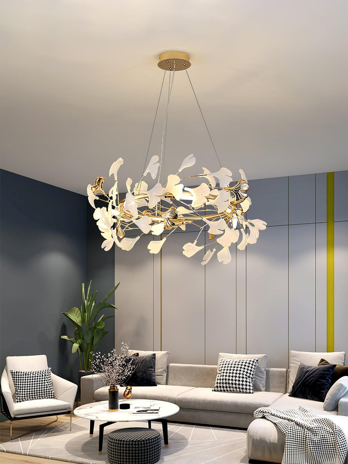 Vixu żyrandol w stylu postmodern luxury z ceramiką i liśćmi ginkgo