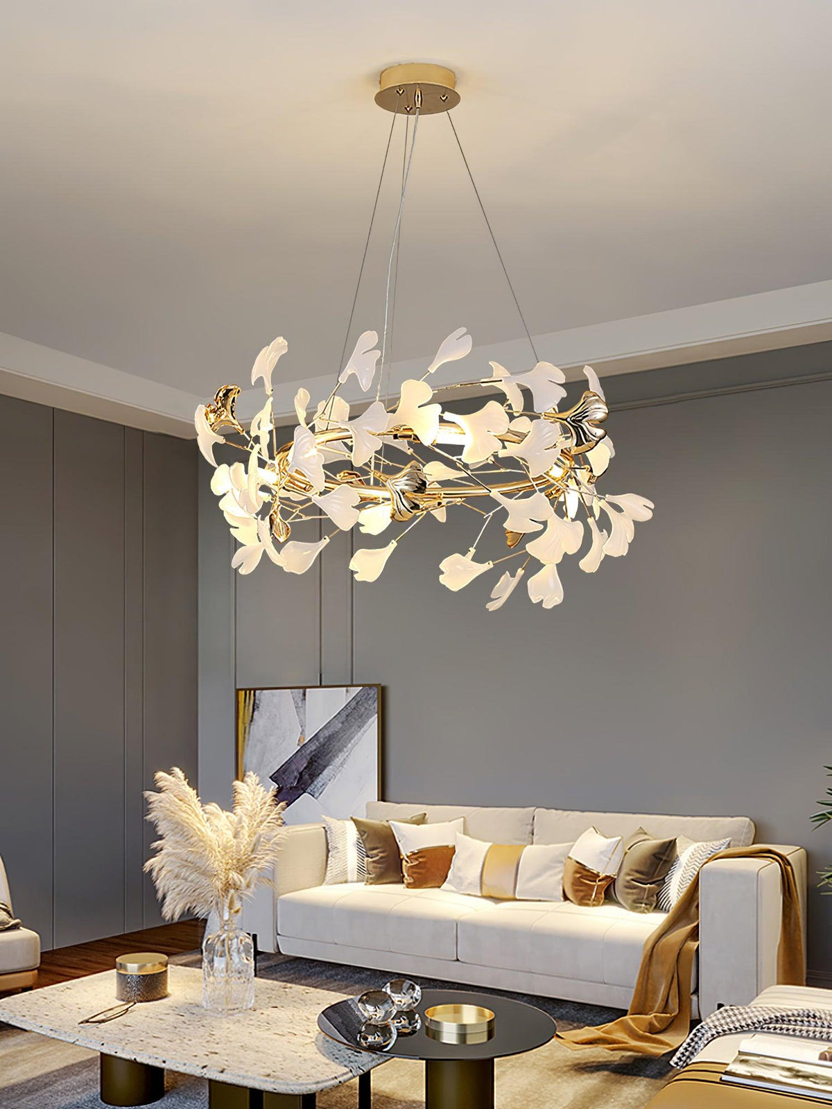 Vixu żyrandol w stylu postmodern luxury z ceramiką i liśćmi ginkgo