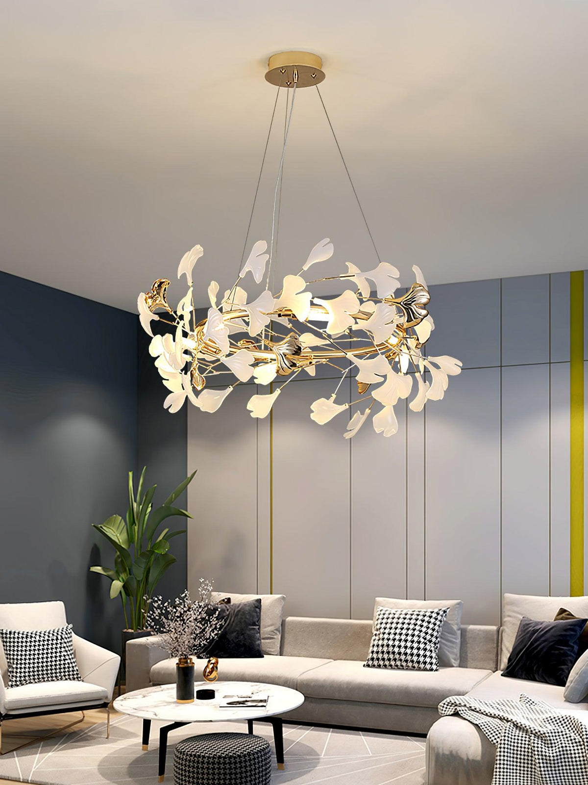 Vixu żyrandol w stylu postmodern luxury z ceramiką i liśćmi ginkgo