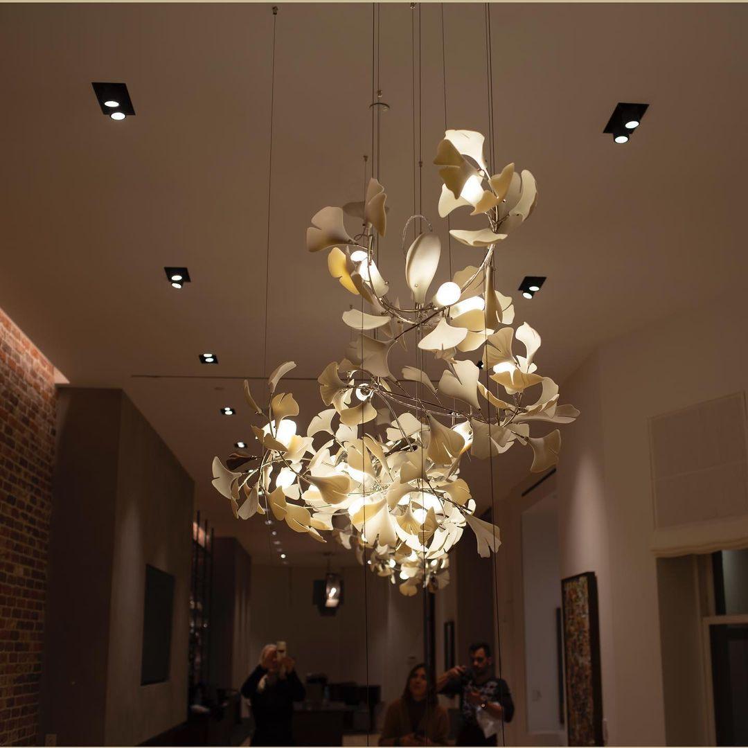 Ririxel żyrandol Gingko ceramiczne płatki złoto