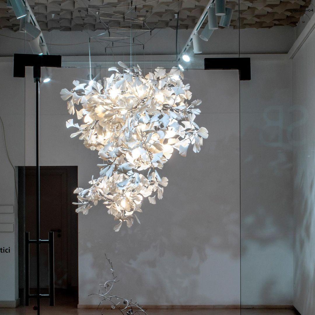 Ririxel żyrandol Gingko ceramiczne płatki złoto