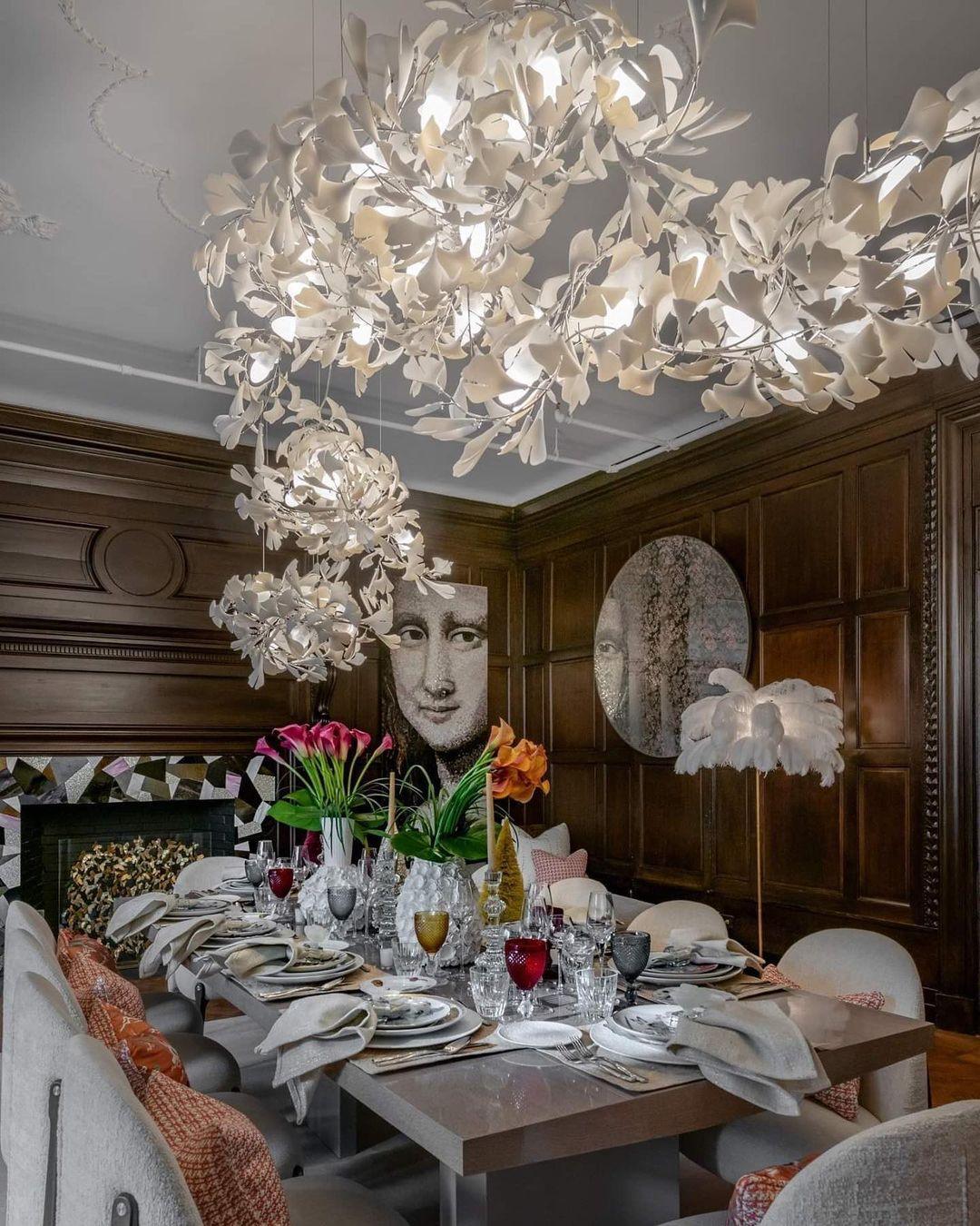Ririxel żyrandol Gingko ceramiczne płatki złoto