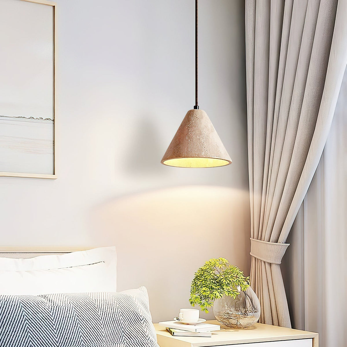 Cezoriel wisząca lampa stożkowa z travertynu