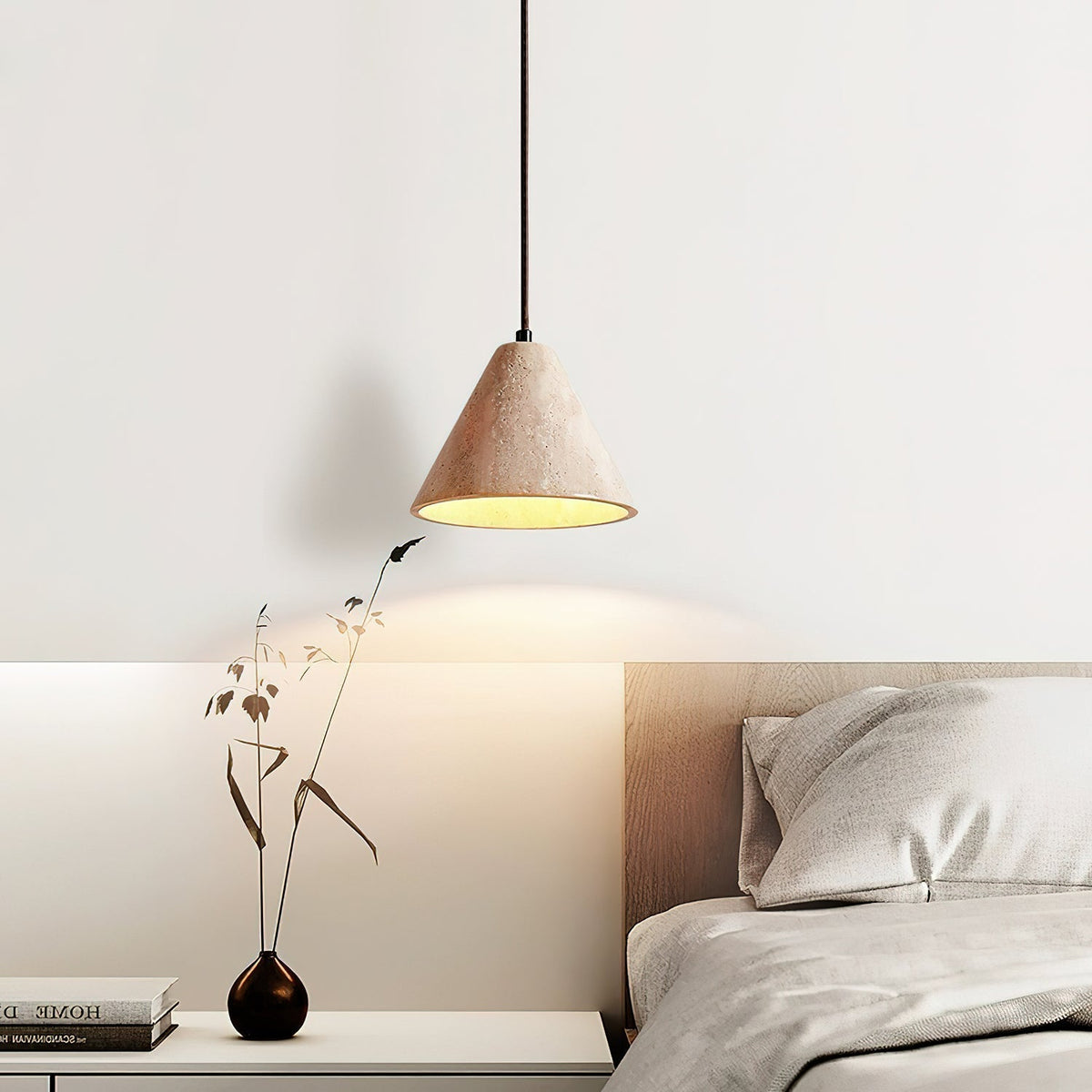 Cezoriel wisząca lampa stożkowa z travertynu