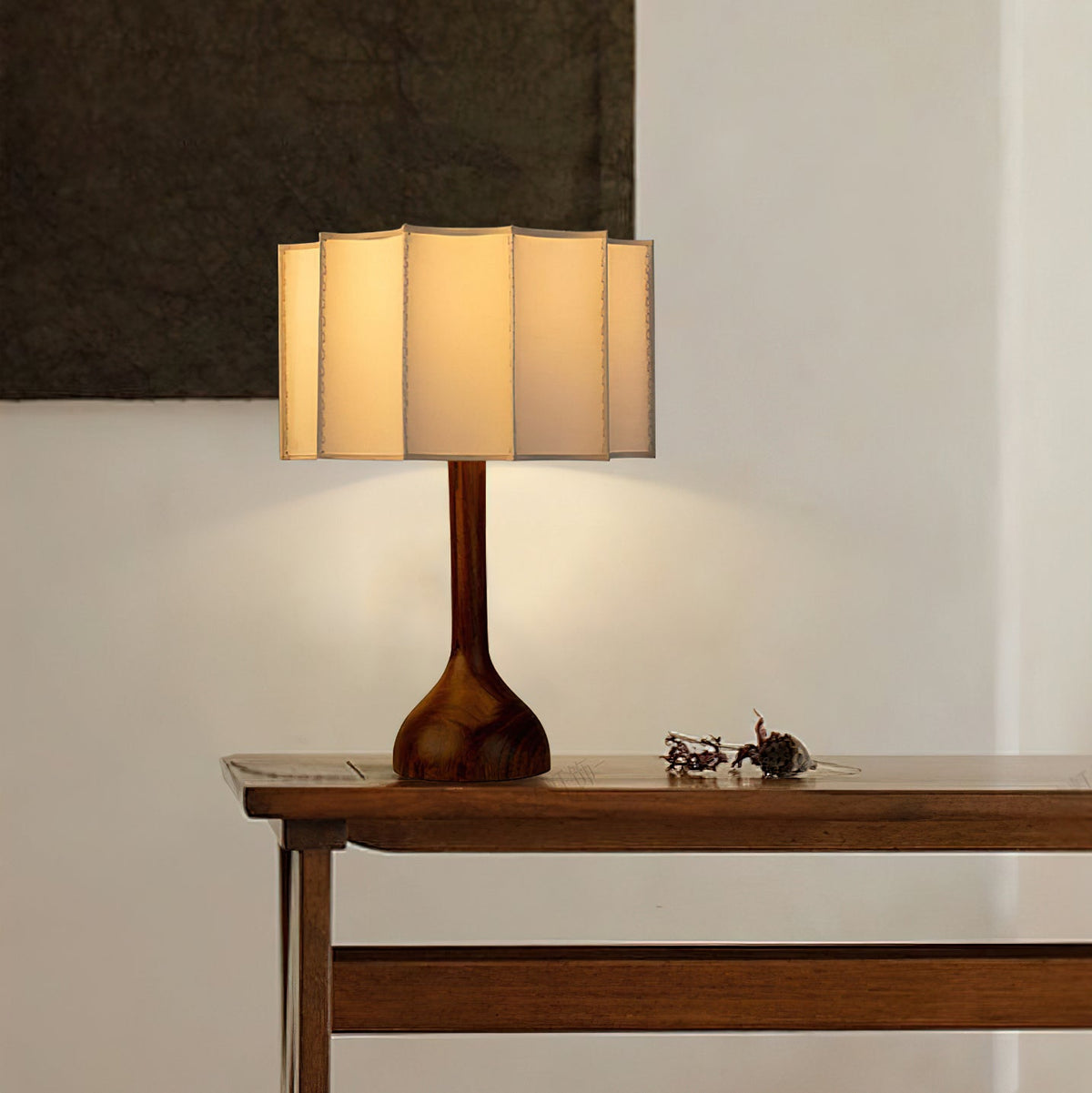 Livenq lampa stołowa retro z drewna i płótna