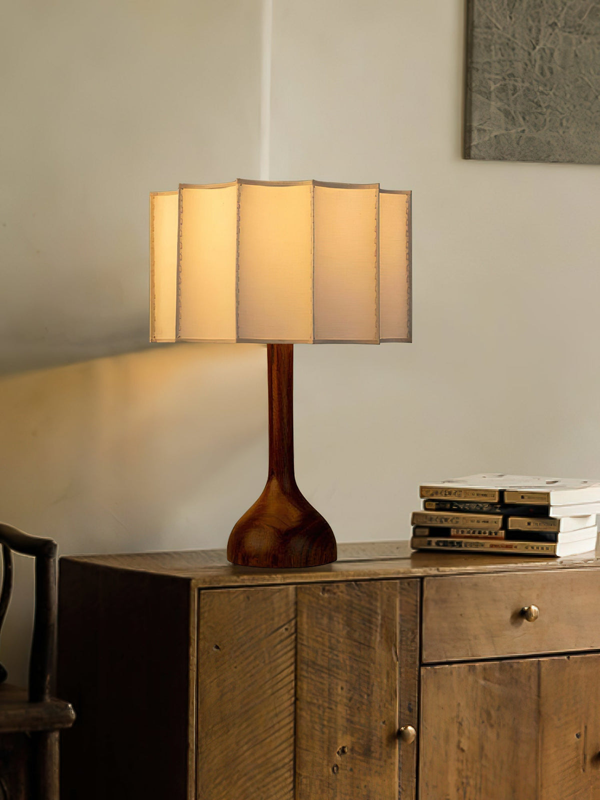Livenq lampa stołowa retro z drewna i płótna