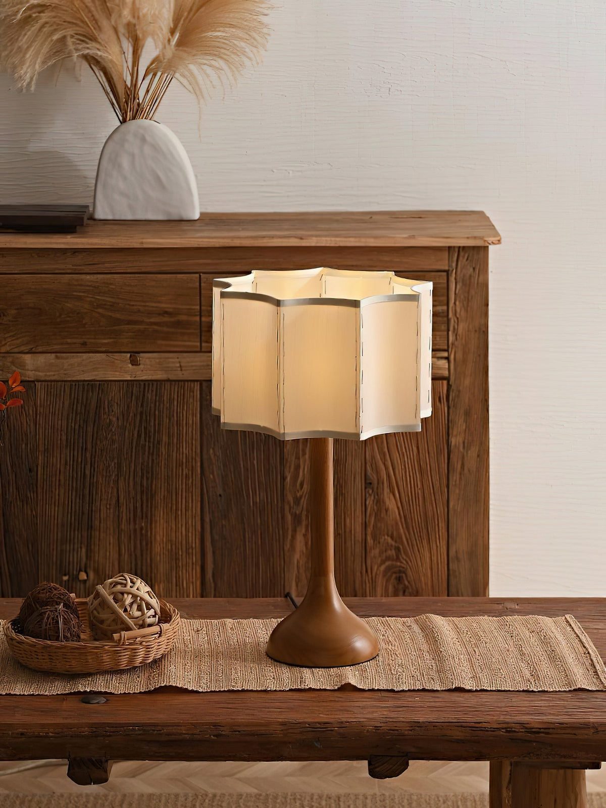 Livenq lampa stołowa retro z drewna i płótna