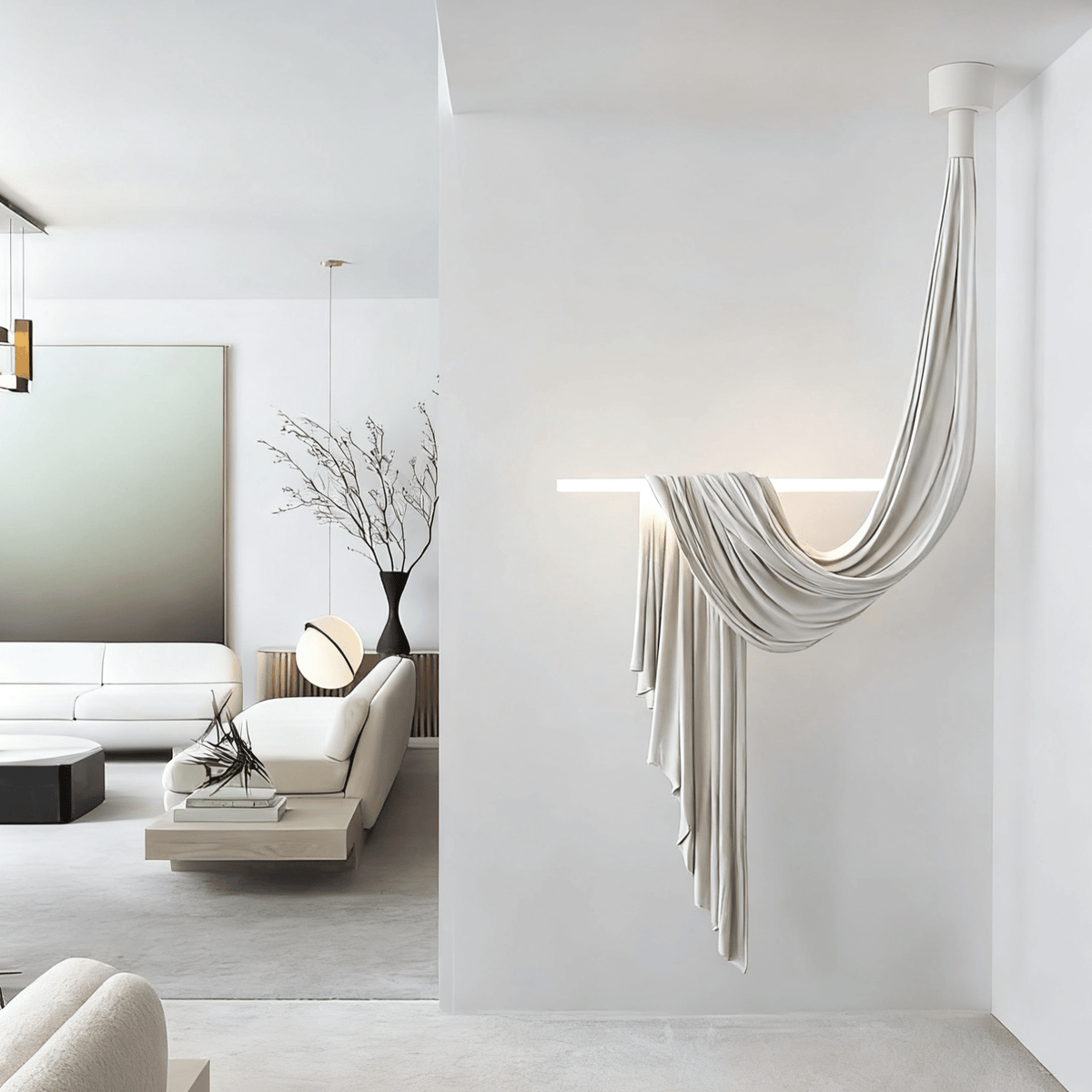 Serelia wisząca lampa sufitowa z tkaniną w stylu zasłony