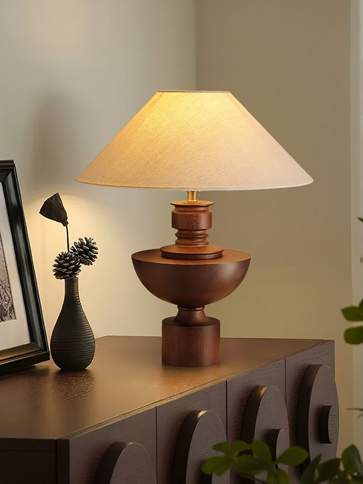 Dunell lampy stołowe z płótna i drewna w stylu vintage