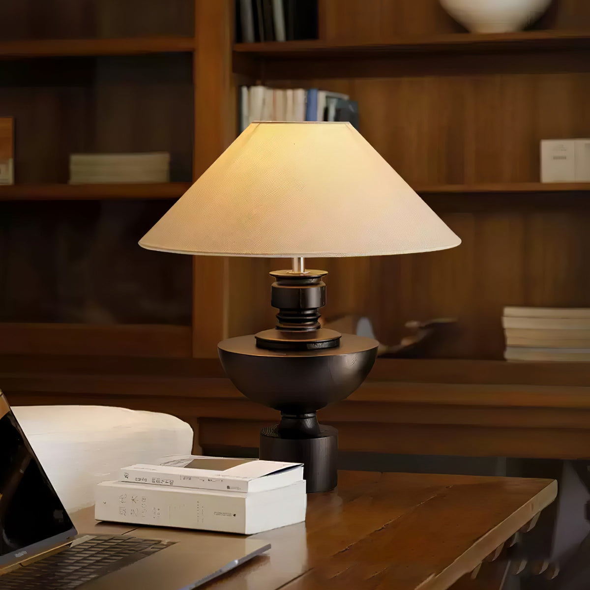 Dunell lampy stołowe z płótna i drewna w stylu vintage