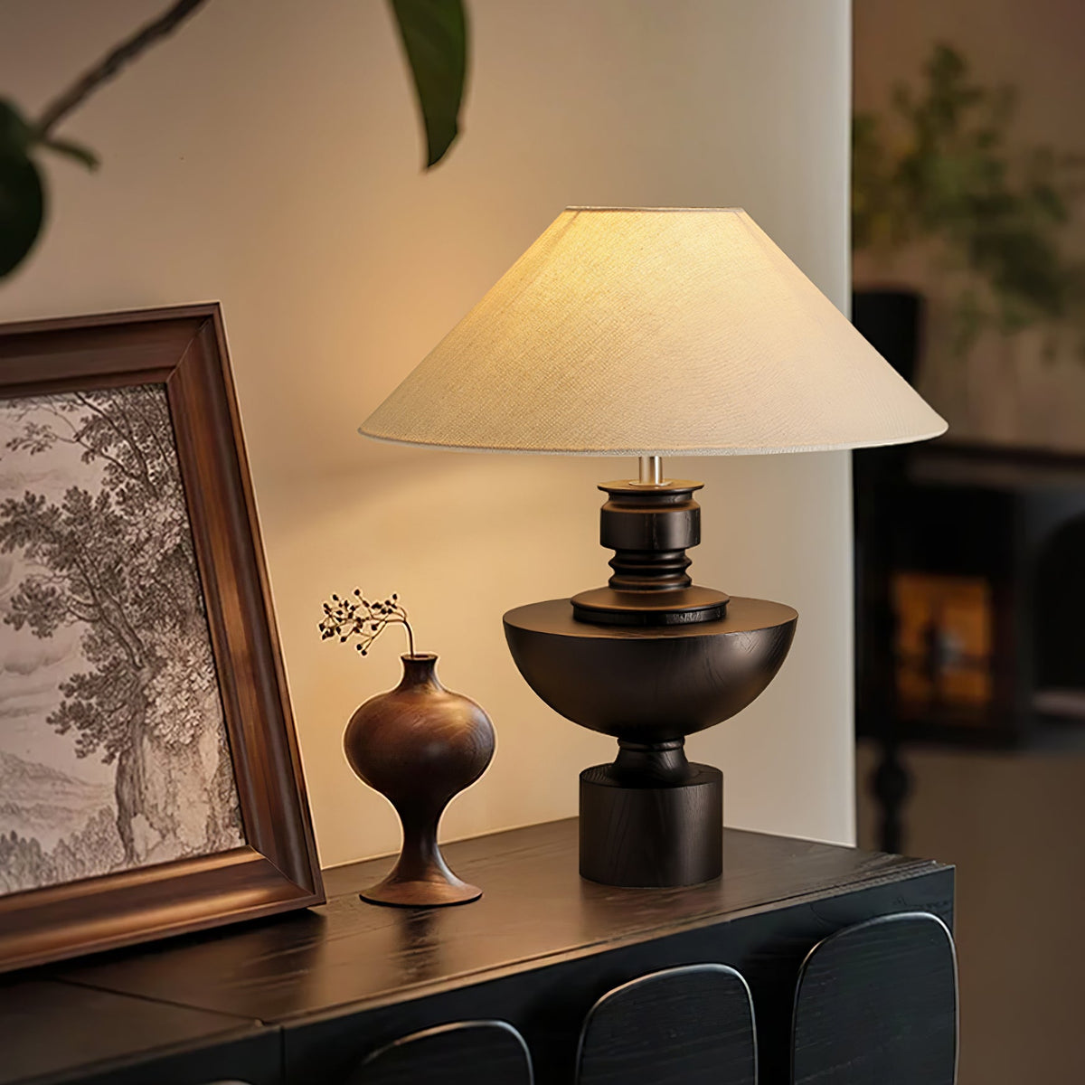 Dunell lampy stołowe z płótna i drewna w stylu vintage