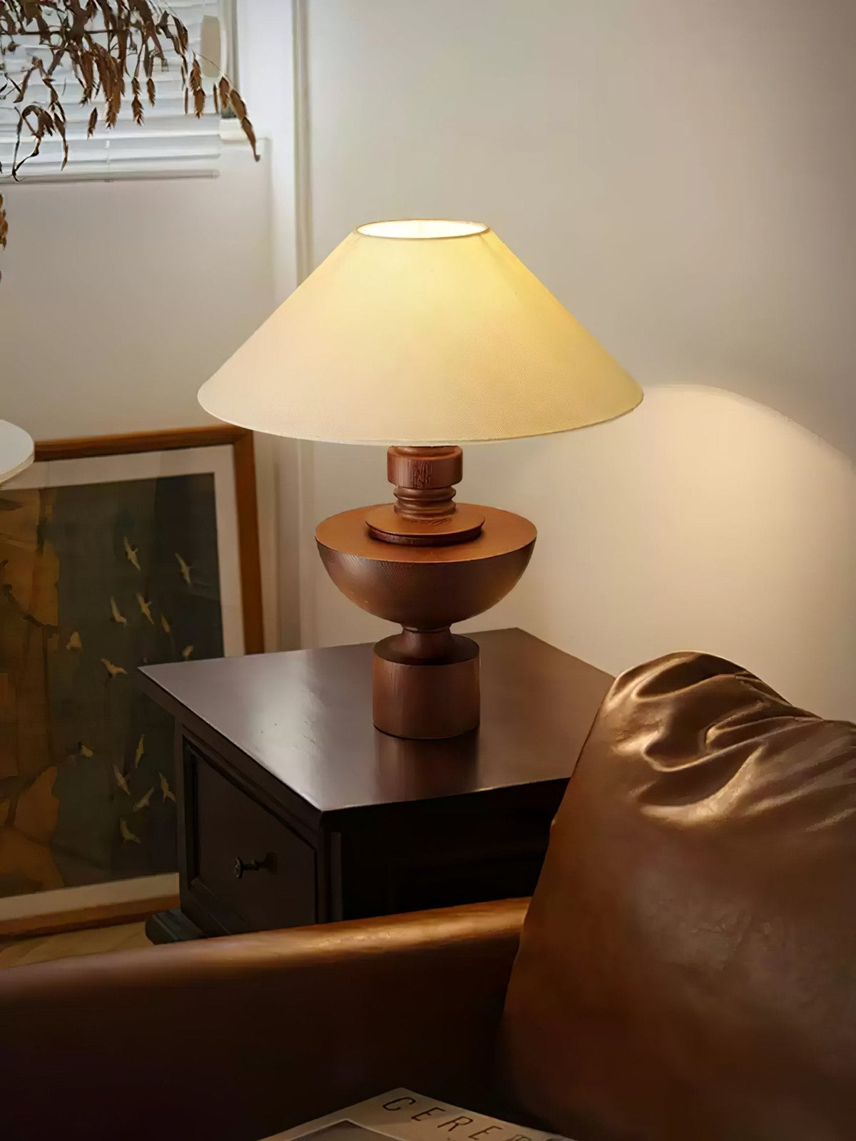Dunell lampy stołowe z płótna i drewna w stylu vintage