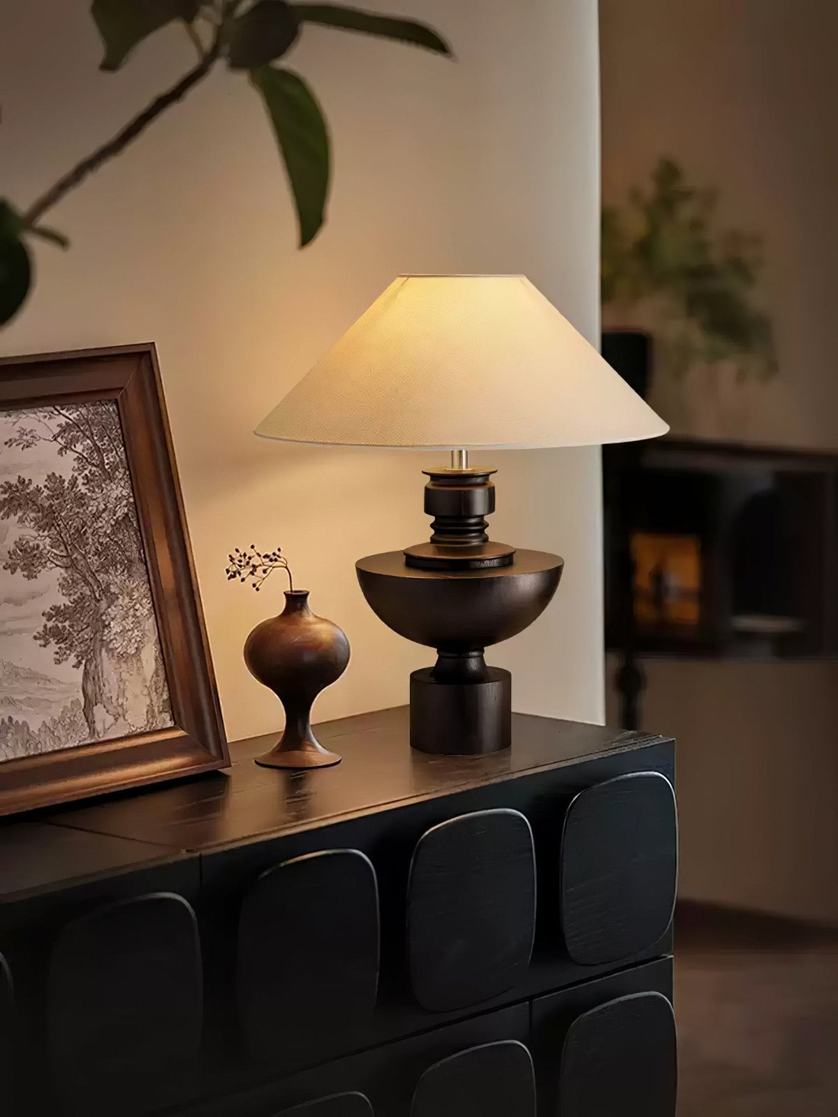 Dunell lampy stołowe z płótna i drewna w stylu vintage