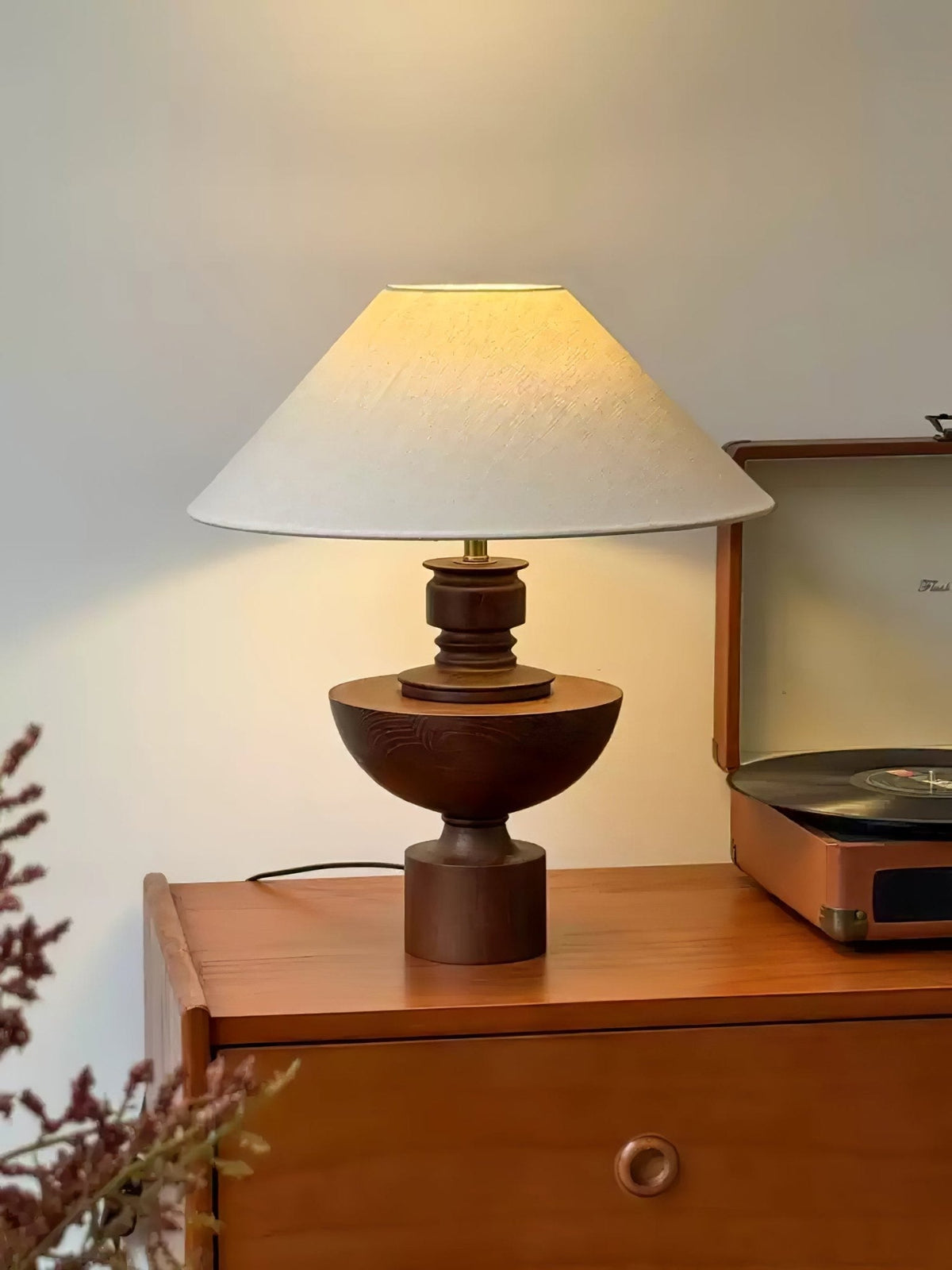 Dunell lampy stołowe z płótna i drewna w stylu vintage