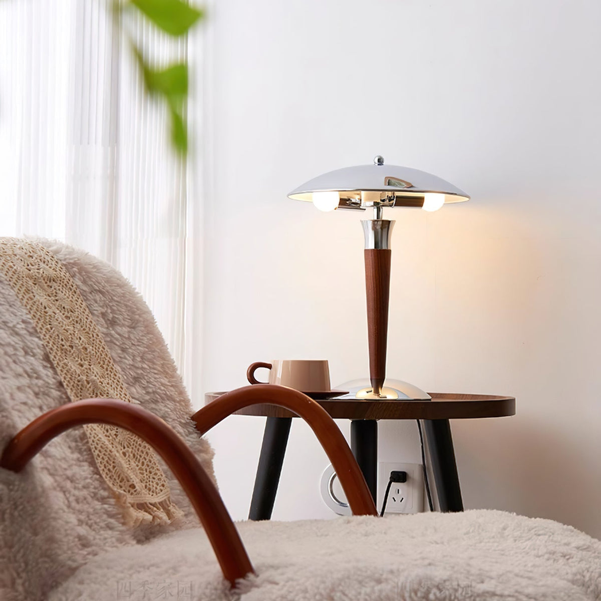 Orion Luxe lampa stołowa w stylu minimalistycznym ze szkła i drewna