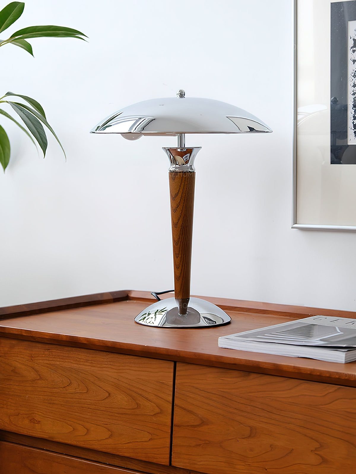 Orion Luxe lampa stołowa w stylu minimalistycznym ze szkła i drewna