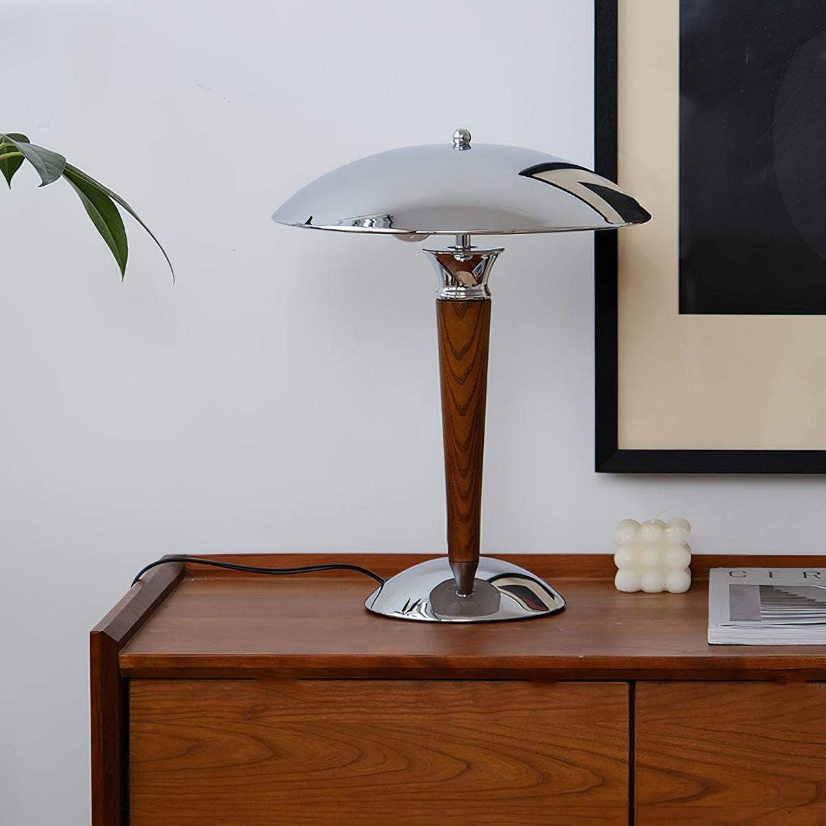 Orion Luxe lampa stołowa w stylu minimalistycznym ze szkła i drewna