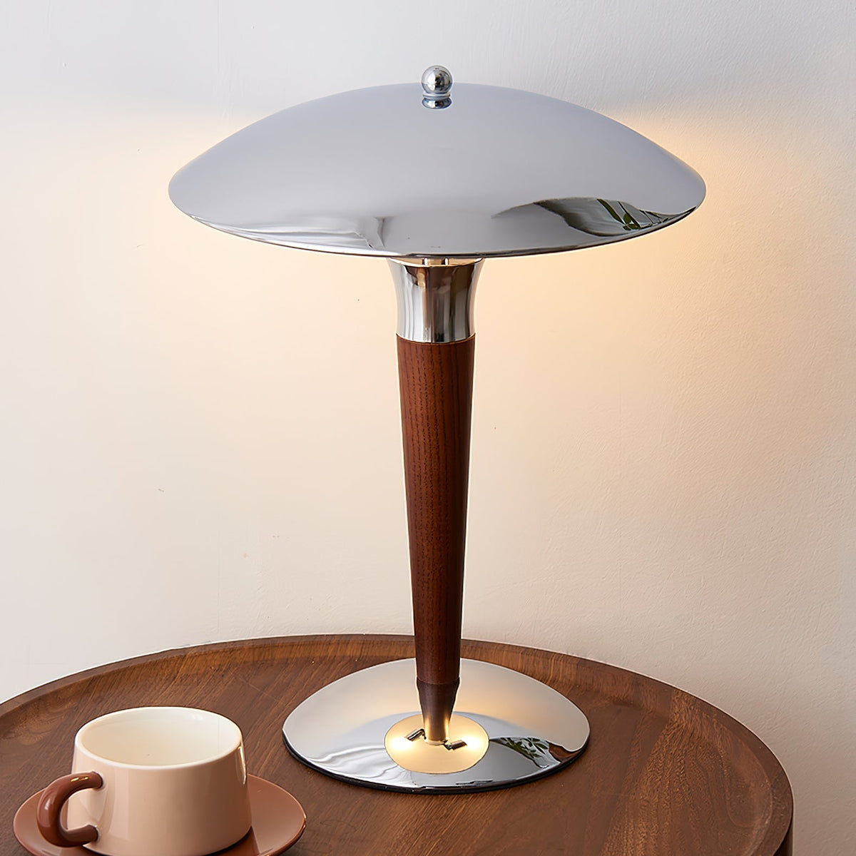 Orion Luxe lampa stołowa w stylu minimalistycznym ze szkła i drewna