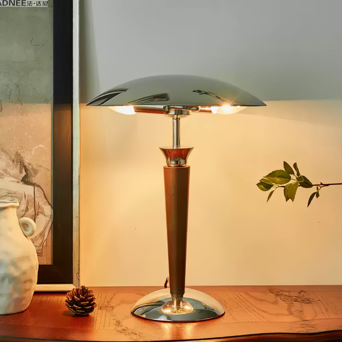 Orion Luxe lampa stołowa w stylu minimalistycznym ze szkła i drewna