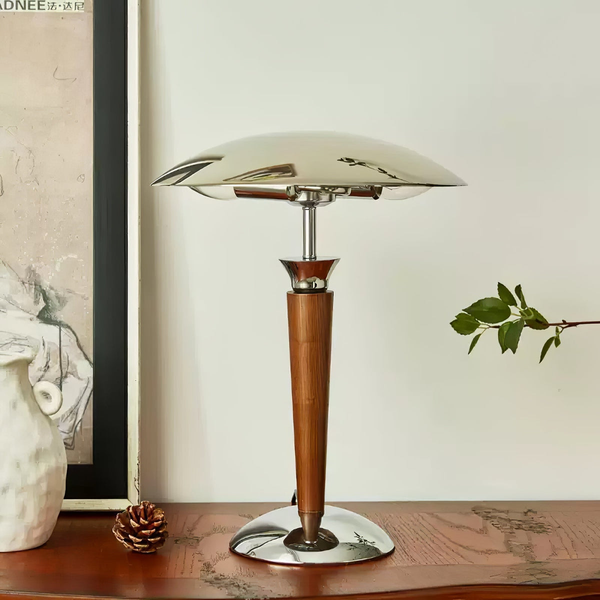 Orion Luxe lampa stołowa w stylu minimalistycznym ze szkła i drewna