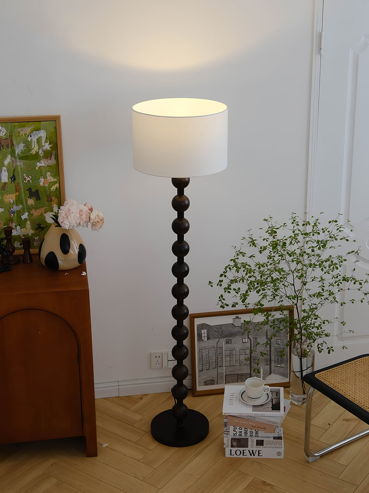 Paston lampa stojąca ze szkła i płótna