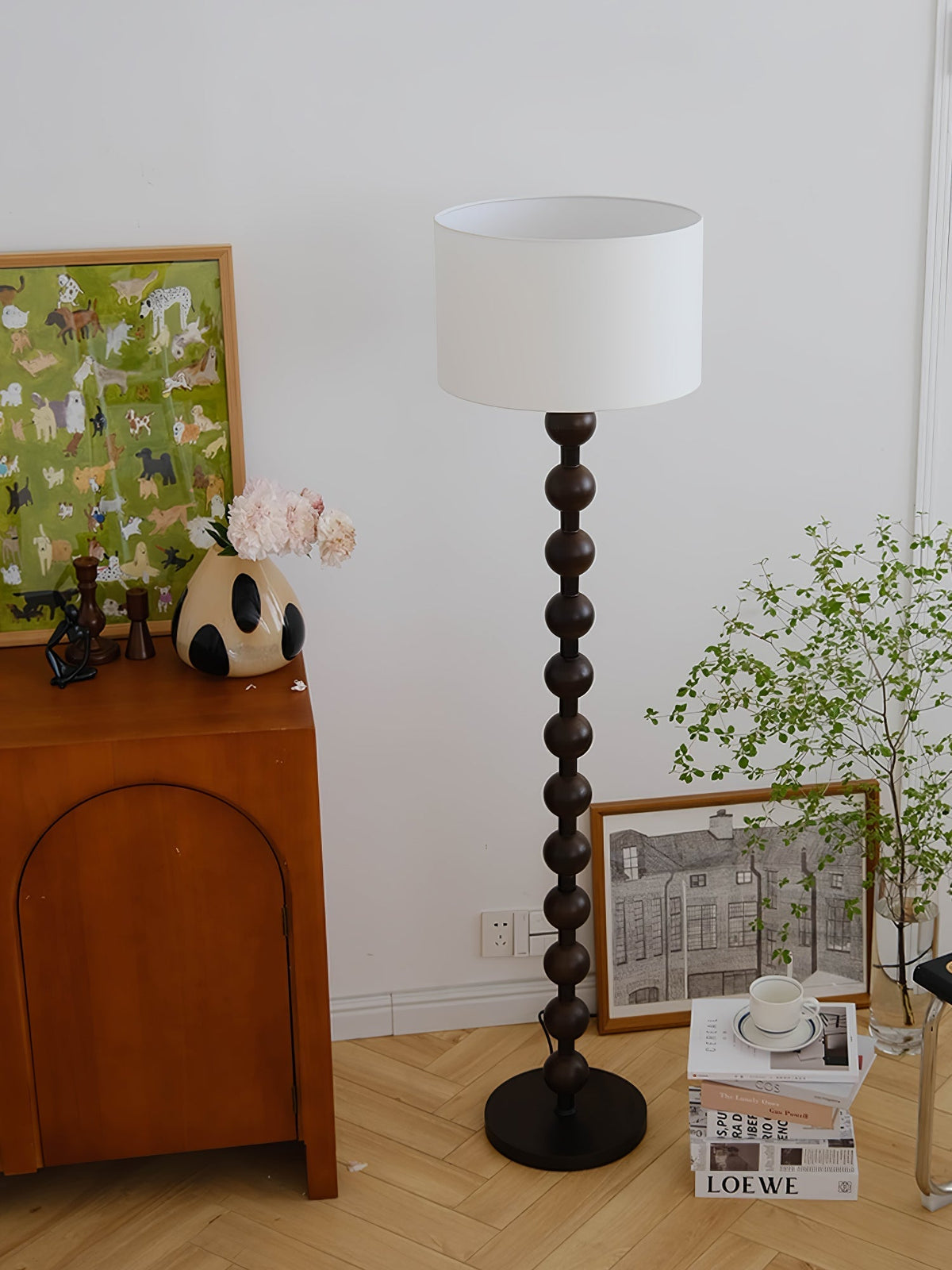 Paston lampa stojąca ze szkła i płótna