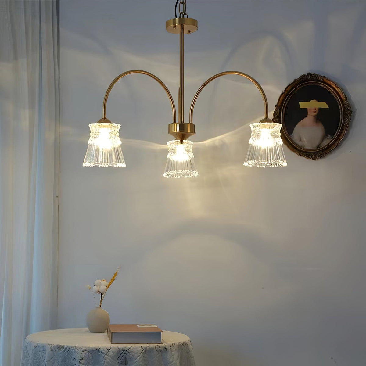 Rostor żyrandol kryształowy ze szkła złoto midcentury