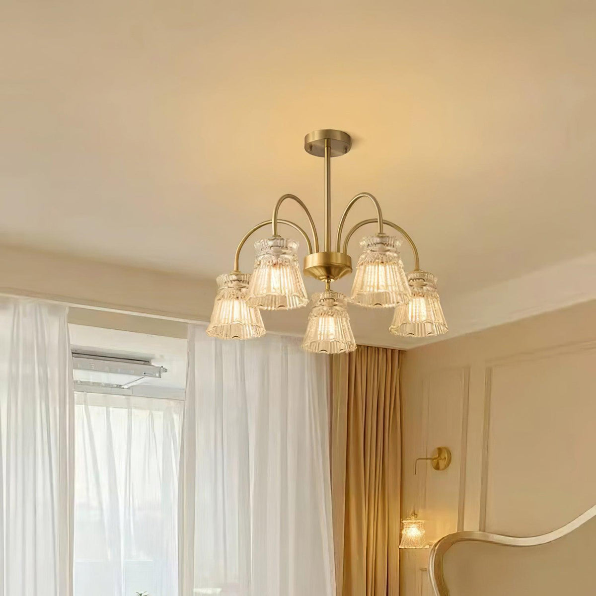 Rostor żyrandol kryształowy ze szkła złoto midcentury