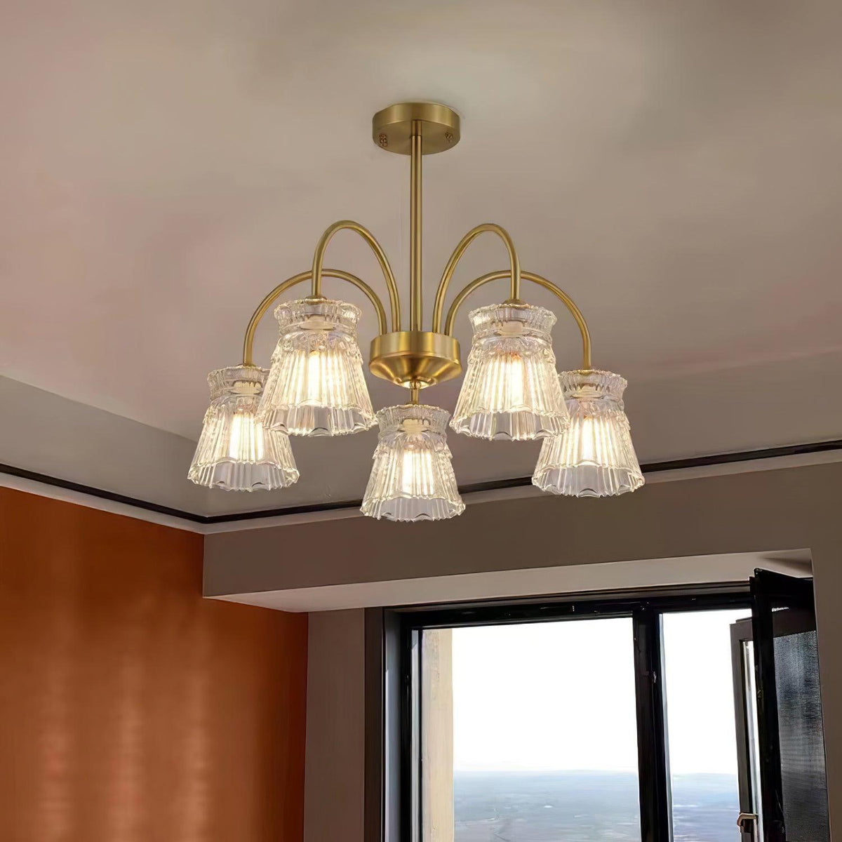 Rostor żyrandol kryształowy ze szkła złoto midcentury