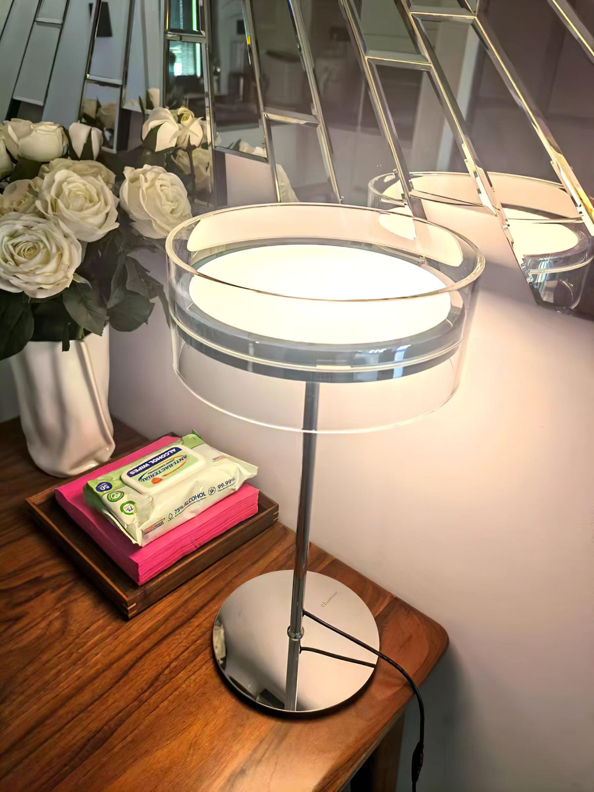 Lioreette lampa stołowa ze szkła i chromu