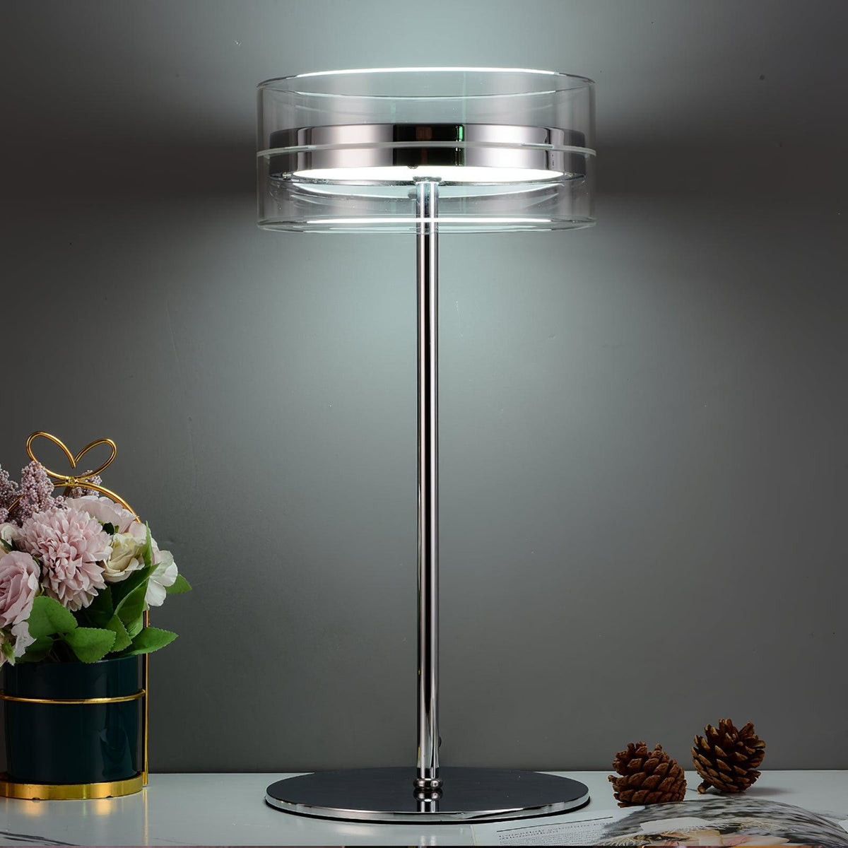 Lioreette lampa stołowa ze szkła i chromu