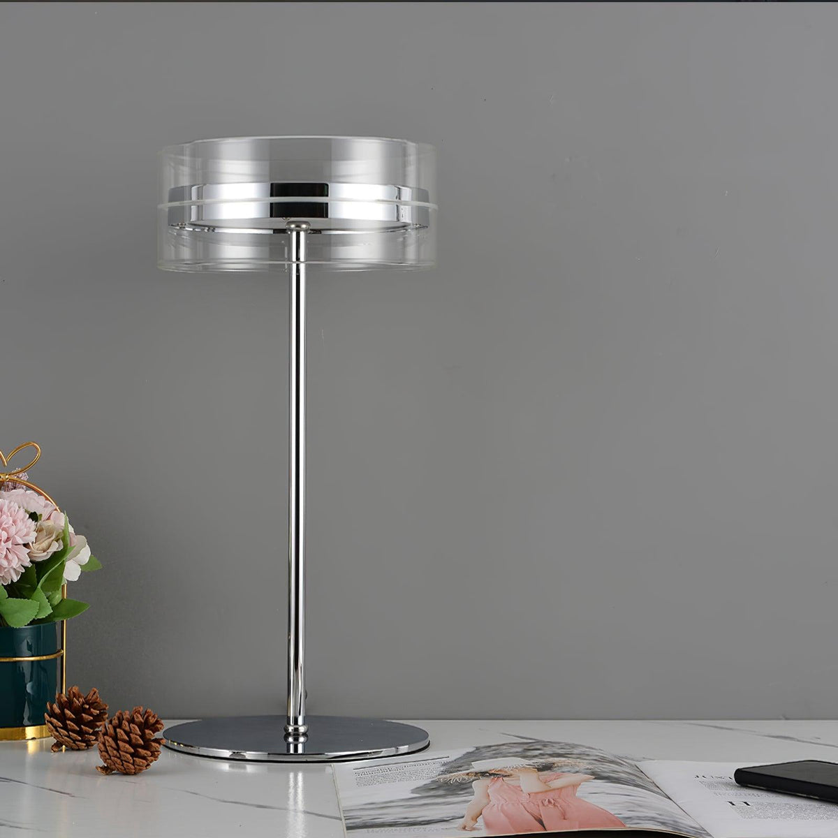 Lioreette lampa stołowa ze szkła i chromu