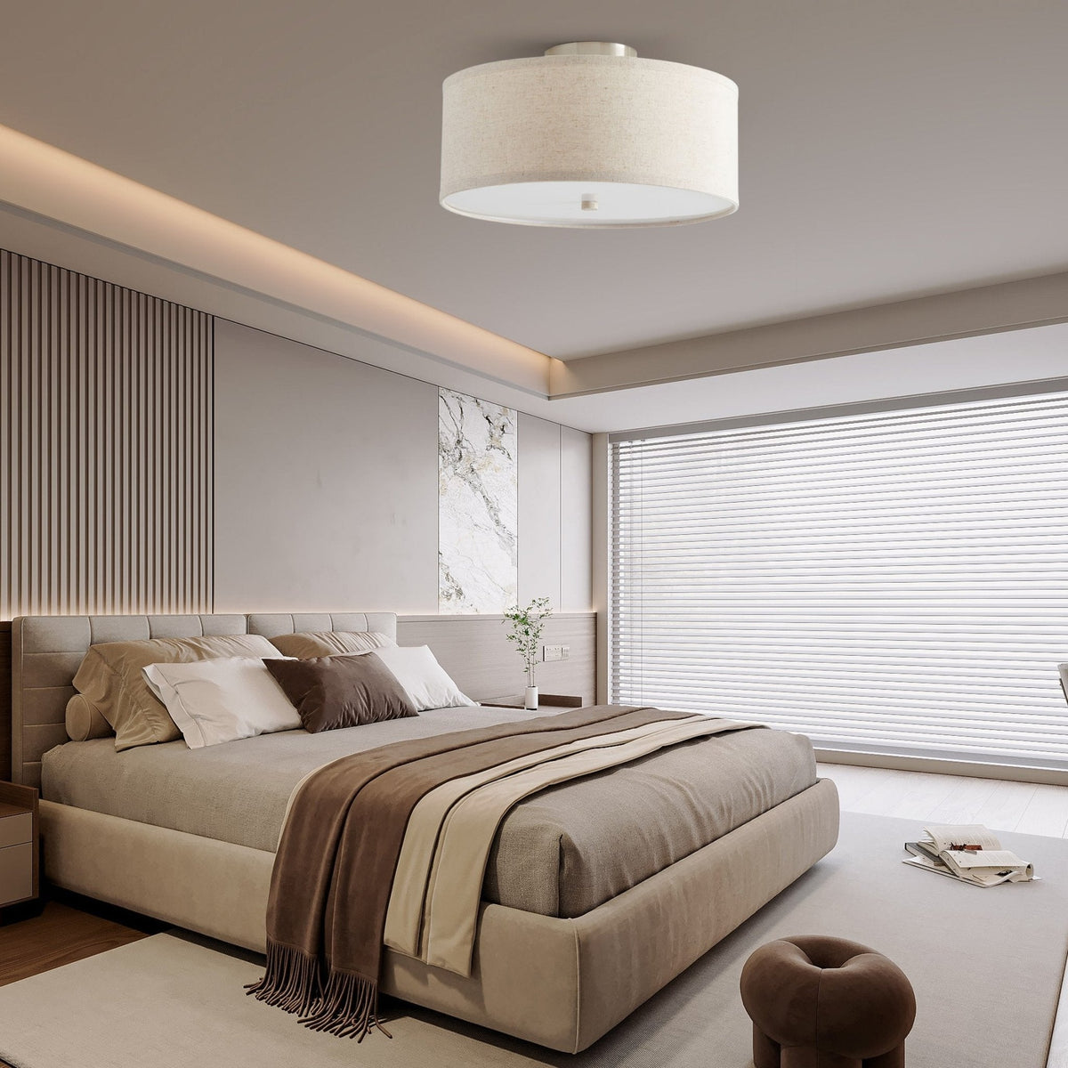 Qilvo lampa sufitowa z abażurem z płótna, minimalistyczna i elegancka