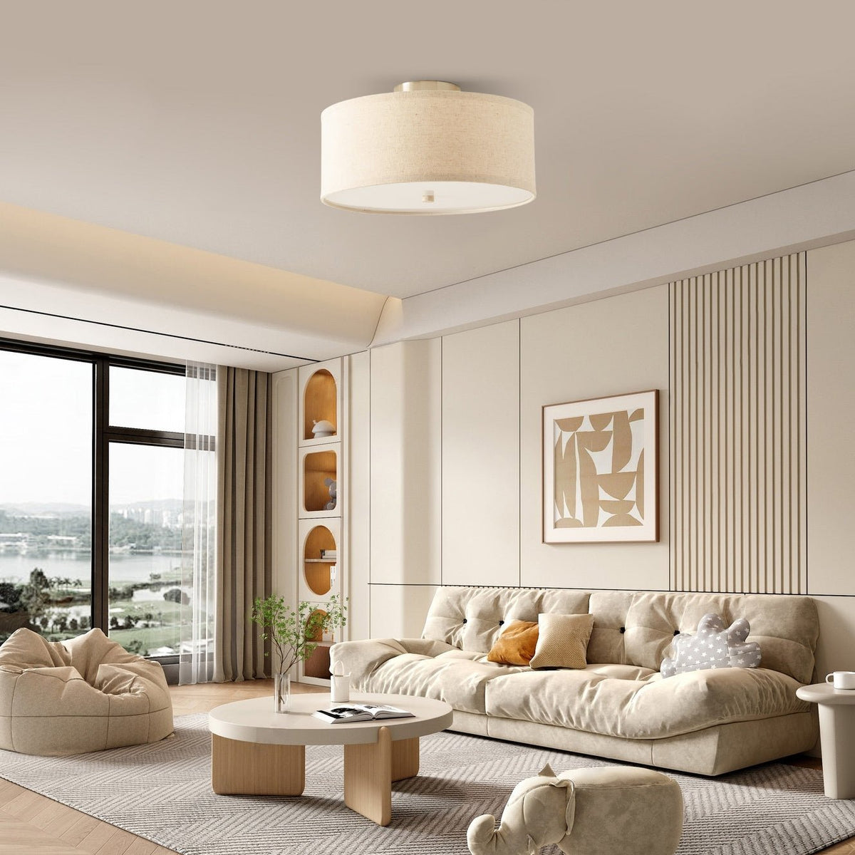 Qilvo lampa sufitowa z abażurem z płótna, minimalistyczna i elegancka
