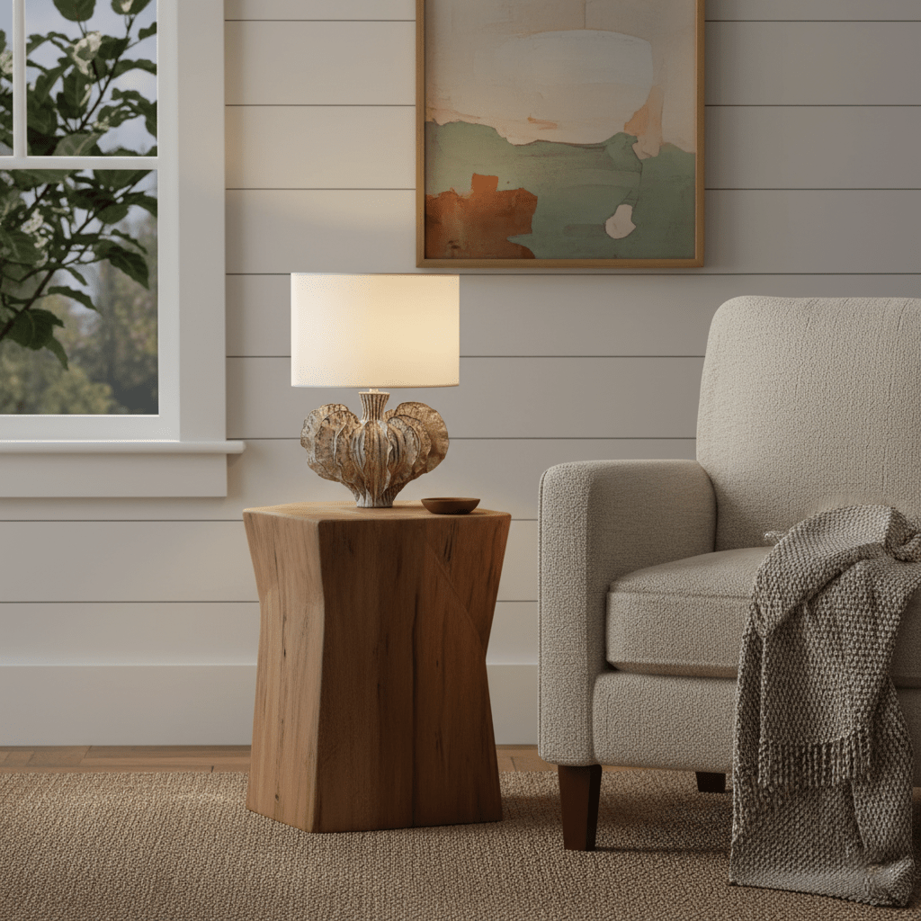 Lampa stołowa ceramiczna w kształcie liścia