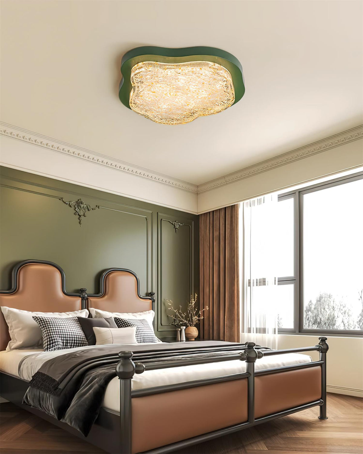 Lampa sufitowa Cielum nieregularny kształt żywica złote liście nowoczesne artystyczne zielony