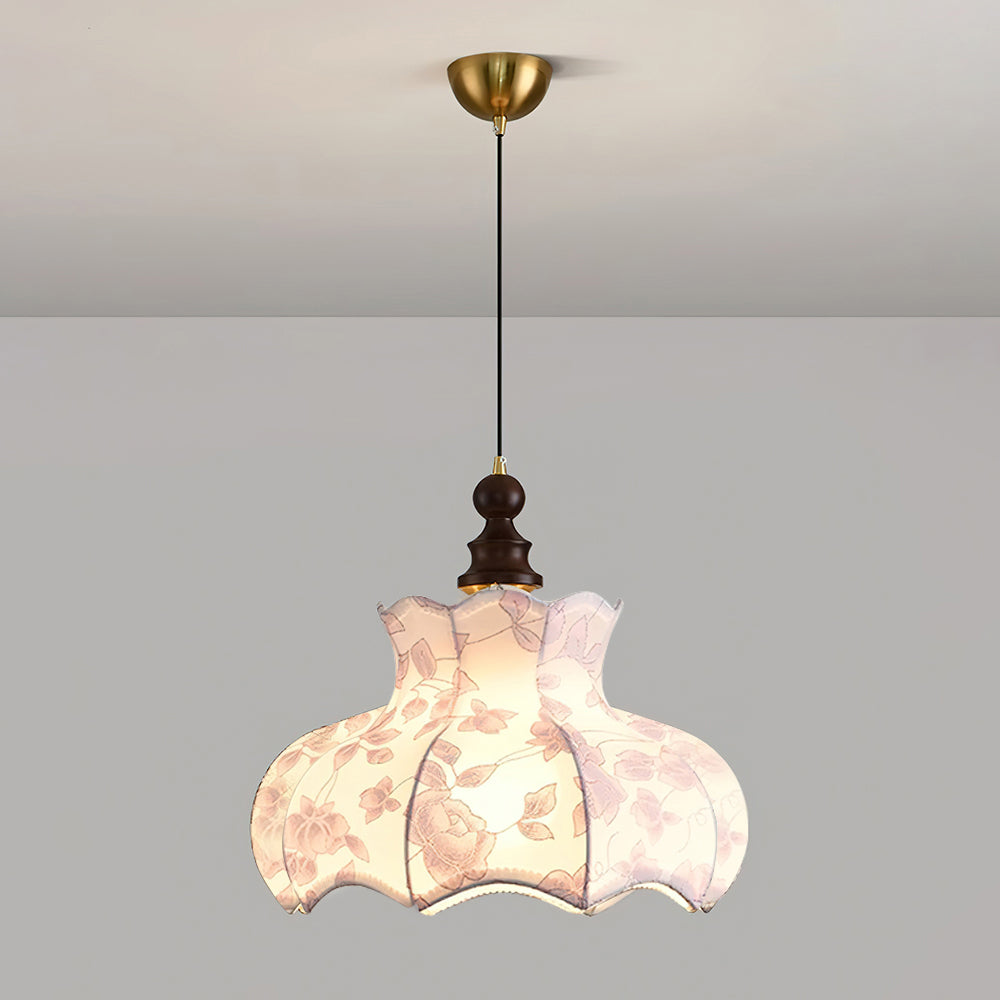 Lampa wisząca z płótna w stylu vintage z motywem kwiatowym