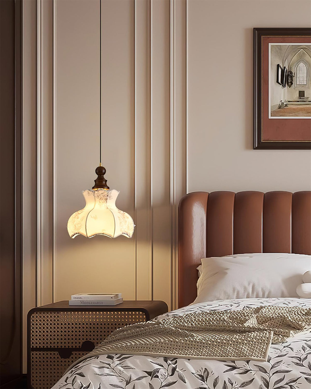 Lampa wisząca z płótna w stylu vintage z motywem kwiatowym