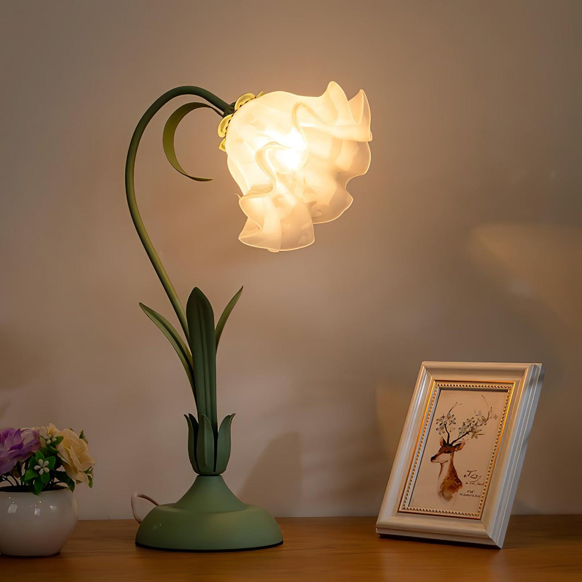 Zorien lampa stołowa z akrylowym wzorem kwiatowym