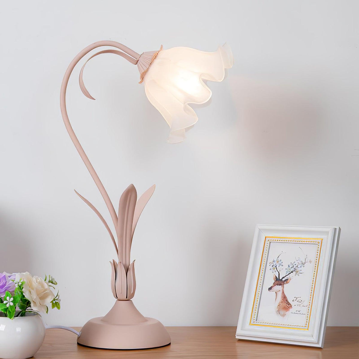 Zorien lampa stołowa z akrylowym wzorem kwiatowym