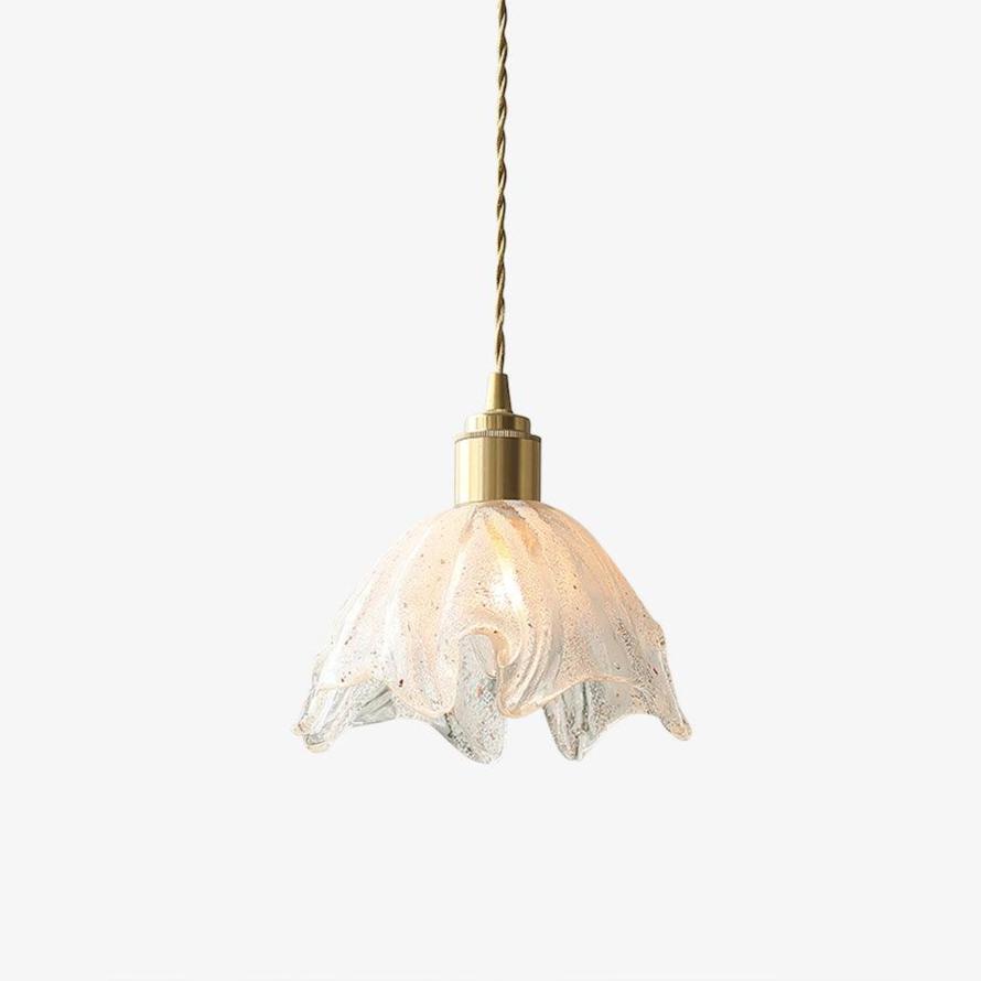Deveny lampa wisząca mosiądz falowane szkło lotos vintage