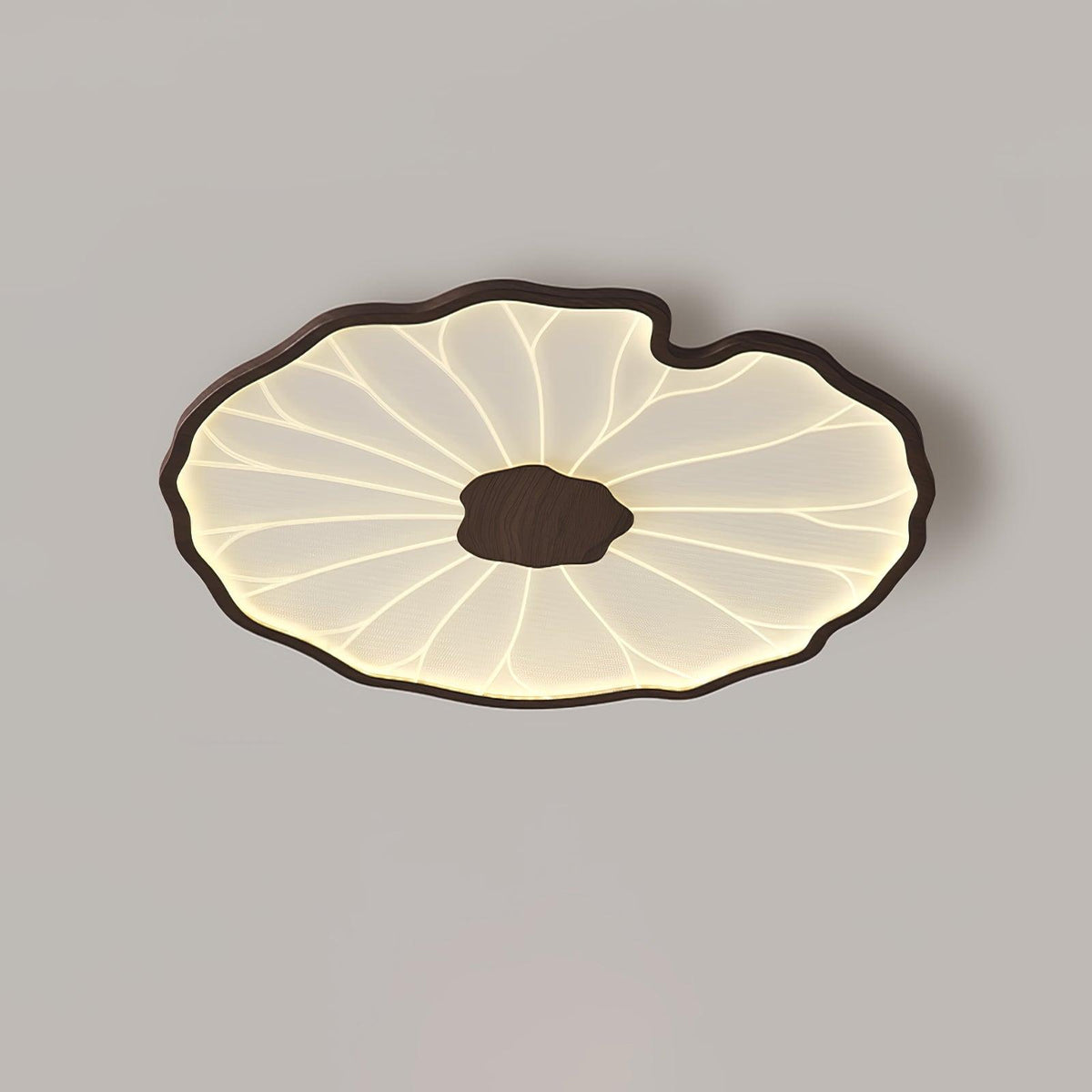 Lampa sufitowa Solara Lotus Leaf ze szkła w wykończeniu drewnianym