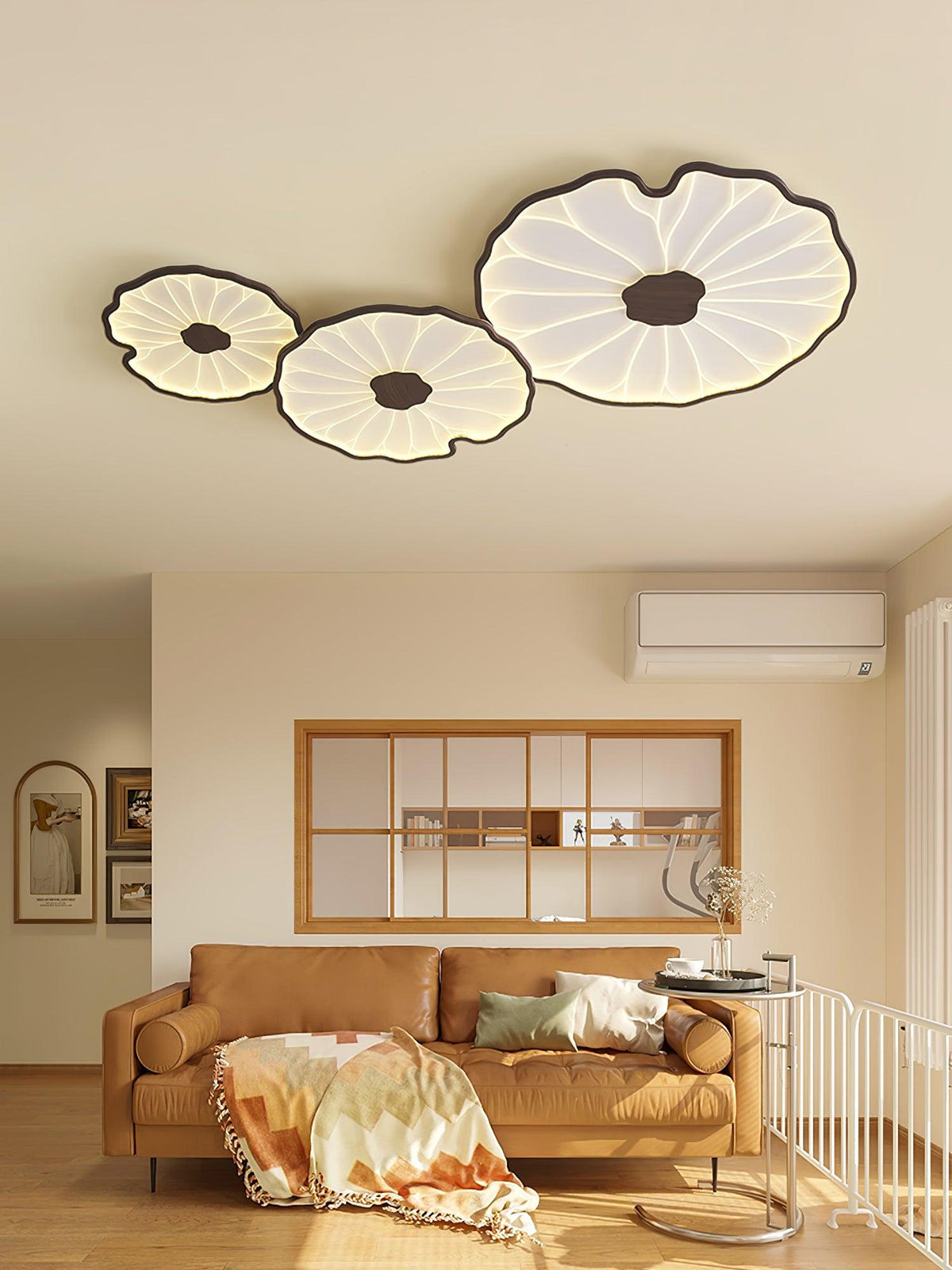 Lampa sufitowa Solara Lotus Leaf ze szkła w wykończeniu drewnianym