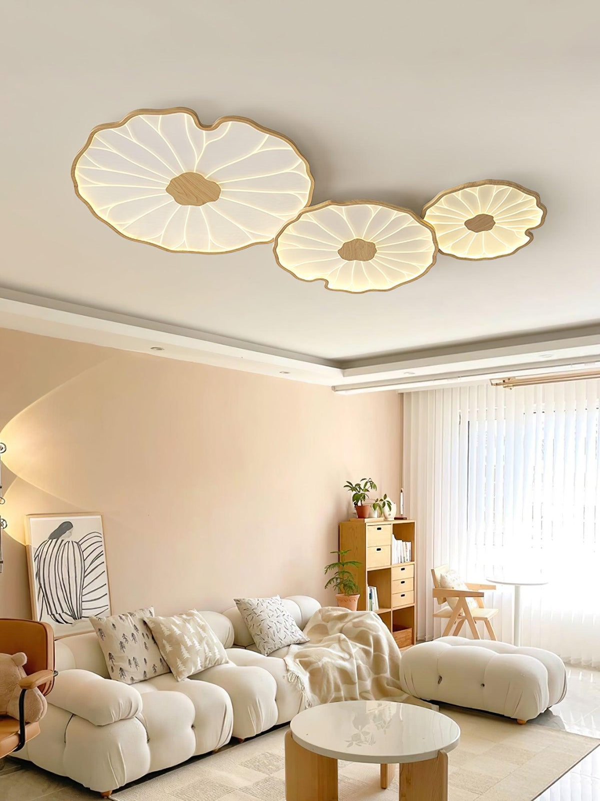 Lampa sufitowa Solara Lotus Leaf ze szkła w wykończeniu drewnianym