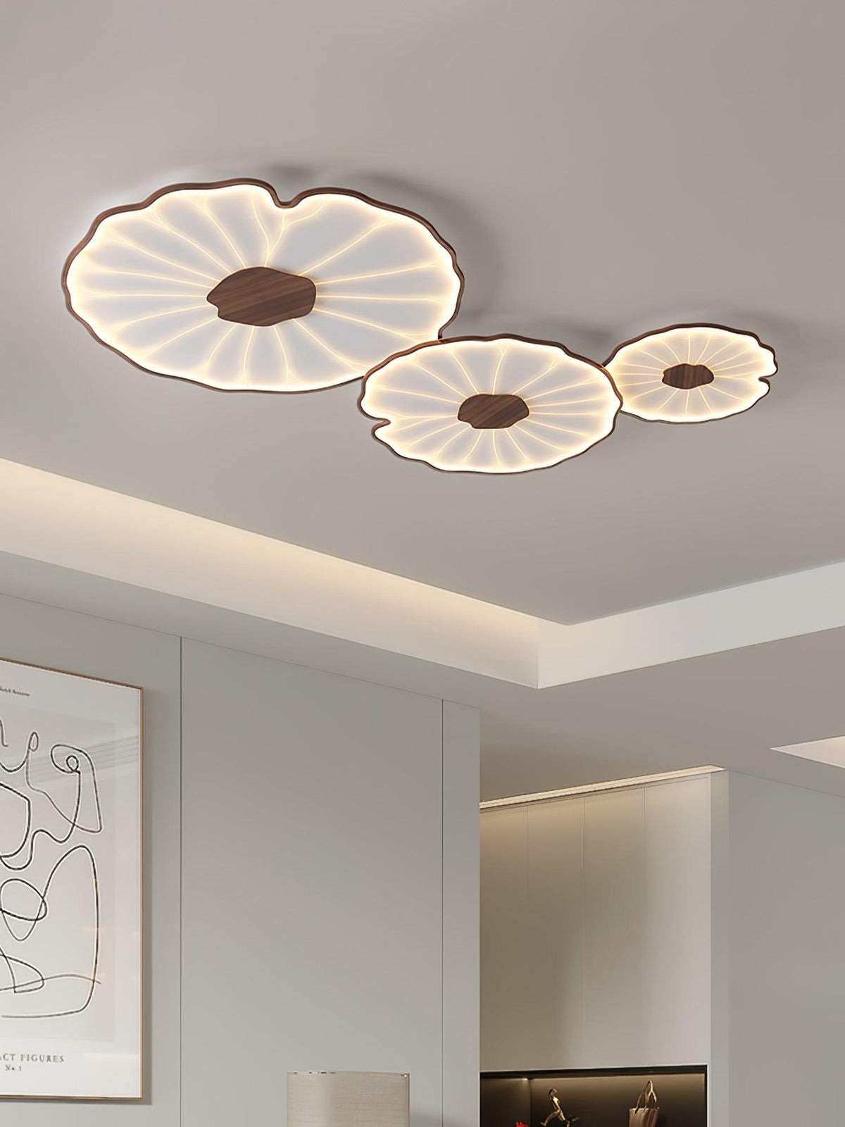 Lampa sufitowa Solara Lotus Leaf ze szkła w wykończeniu drewnianym