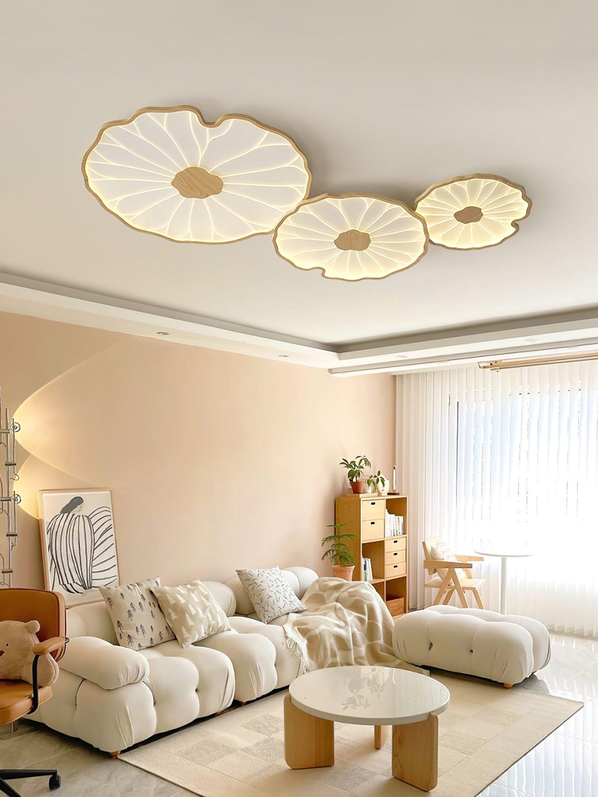 Lampa sufitowa Solara Lotus Leaf ze szkła w wykończeniu drewnianym