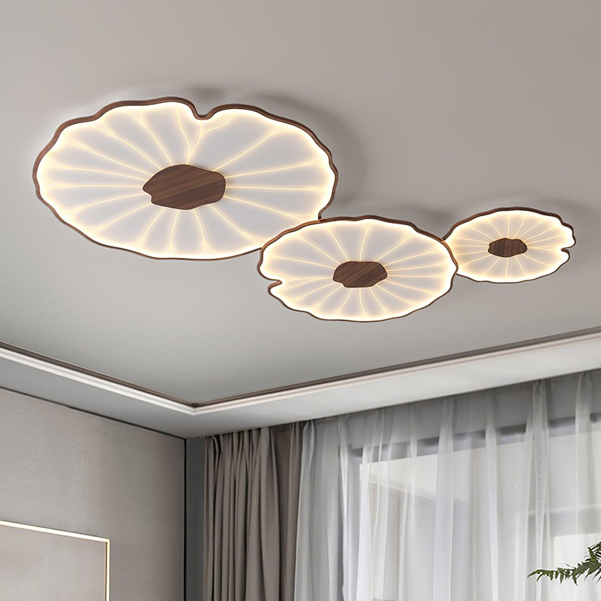 Lampa sufitowa Solara Lotus Leaf ze szkła w wykończeniu drewnianym